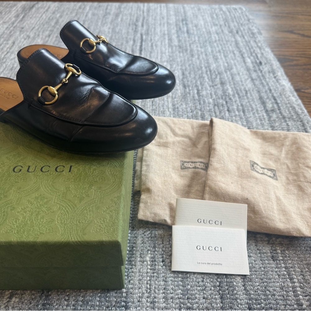 Gucci  WOMEN'S PRINCETOWN SLIPPER Black Leather Loafers/Mule 37